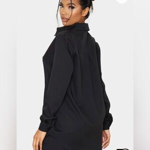 PrettyLittleThing Black Semi Sheer Oversized Button Down Long Sleeve Shirt Sz 4